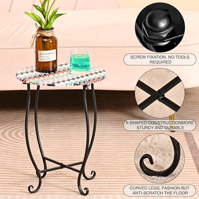 Patio Side Table, Versatile 14" Round Side Table Metal Stand - Image 5