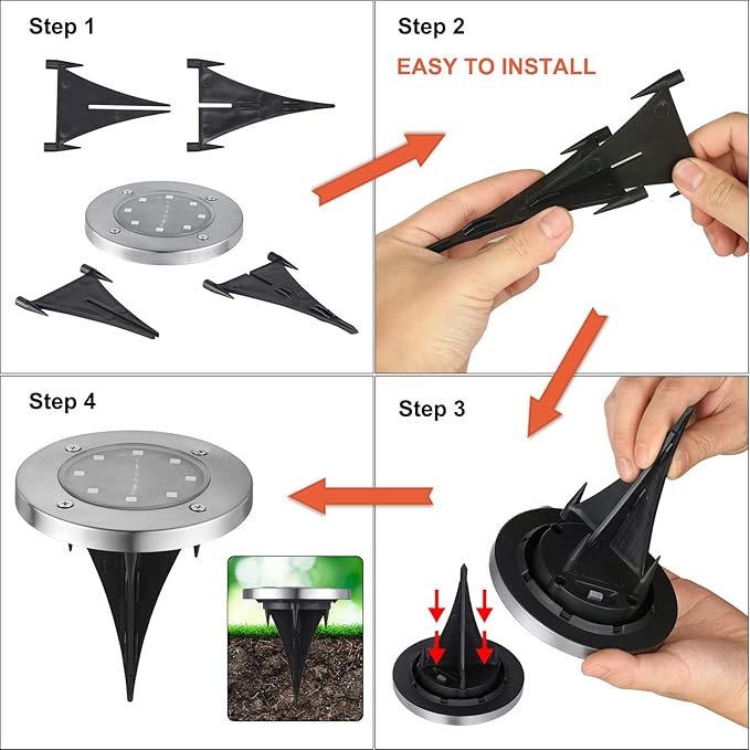 LYHOPE Solar Ground Lights Outdoor, 16 Pack 8 LED Solar Disk Lights Waterproof - Image 7