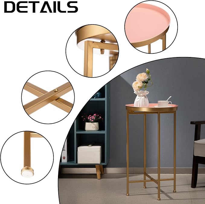 HollyHOME Small Round Metal End Table, Accent Indoor&Outdoor Coffee Side Table - Image 7