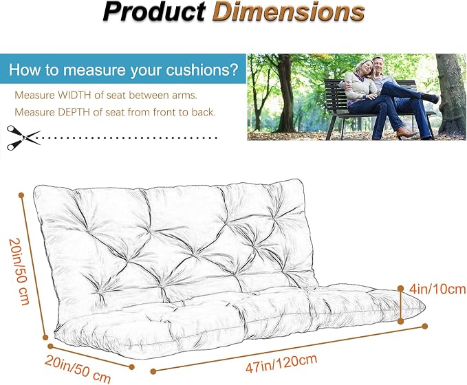 2-3 Seat Swing Replacement Cushion, Outdoor Bench Cushions - Image 6