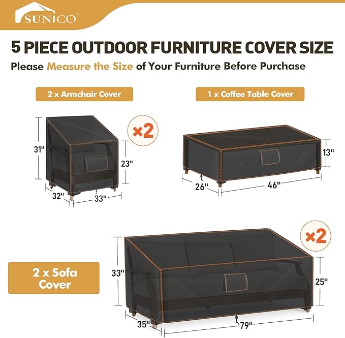 SUNICO Outdoor Cover for Patio Furniture, 5 Piece Patio Set Cover Waterproof - Image 2
