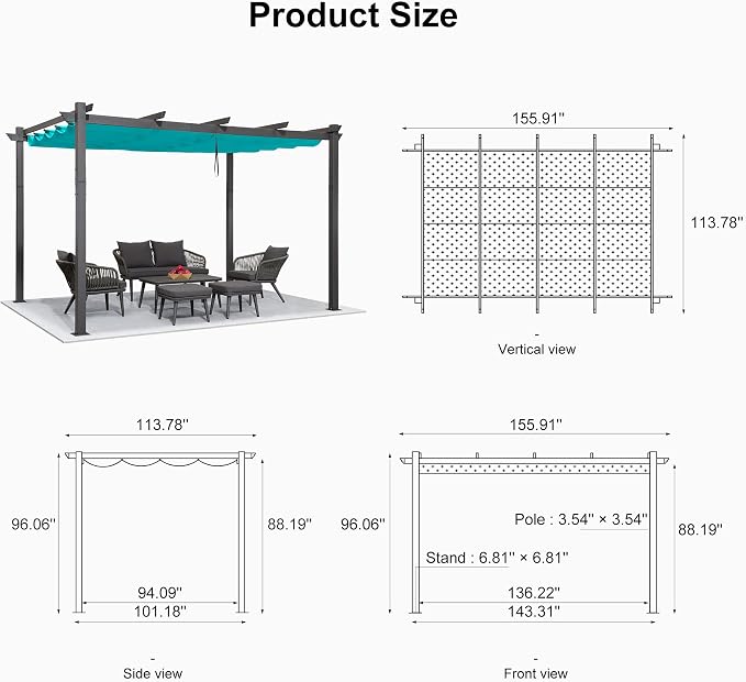 PURPLE LEAF 10' X 13' Outdoor Retractable Pergola - Image 7
