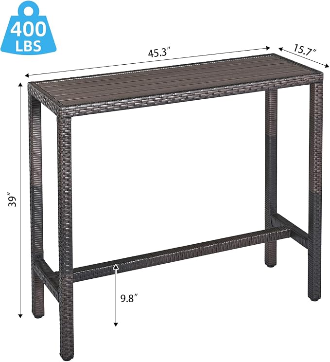Outdoor Bar Table Patio Counter Height Table 45" Long Wicker High Top Pub Table - Image 2