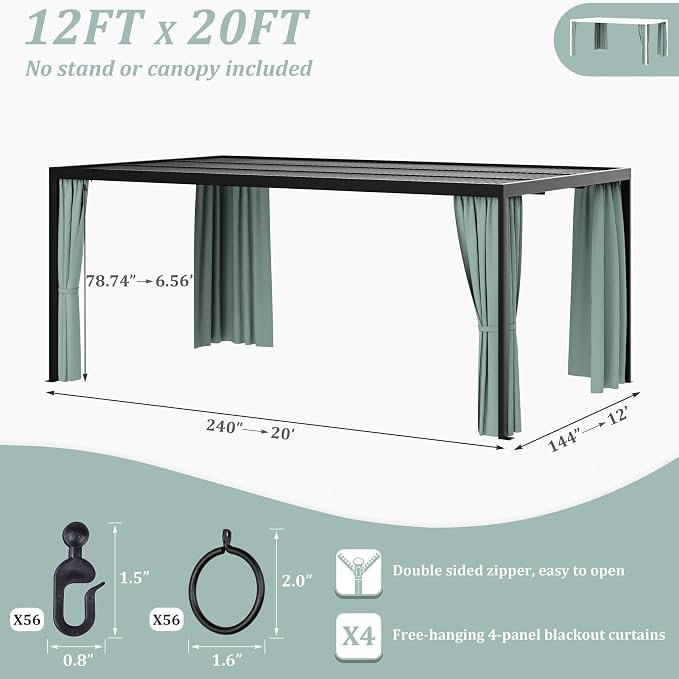 Gazebo Universal Replacement Privacy Curtain, 4-Panels Sidewall Curtains - Image 2