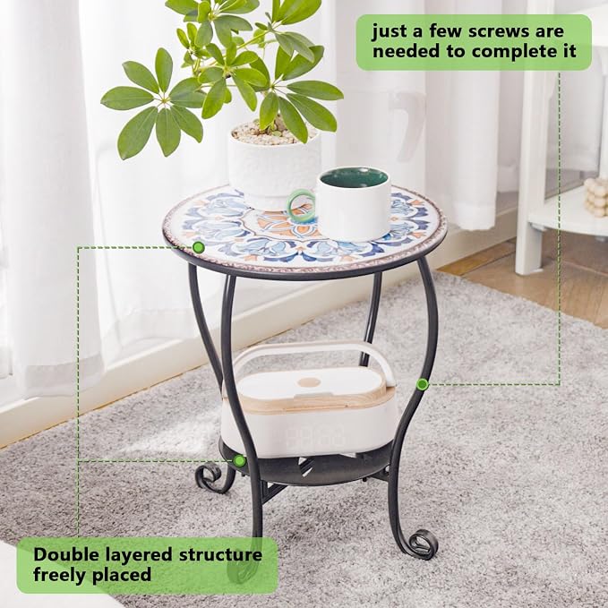 Outdoor Side Table Mosaic Patio Small End Table Metal Coffee Tea Accent Table - Image 6