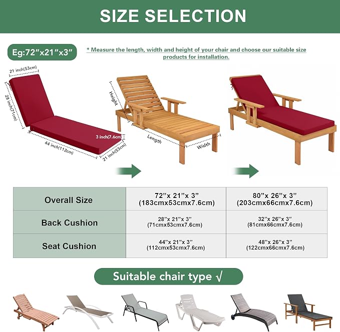 Chaise Lounge Cushions Outdoor Set of 2 - Image 3