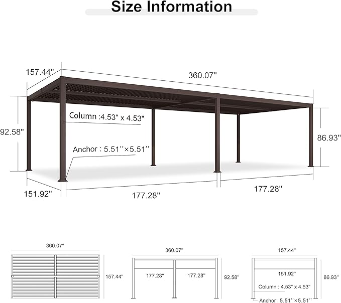 PURPLE LEAF 13' x 30' Louvered Pergola Outdoor Adjustable Louvre Shade Modern - Image 7