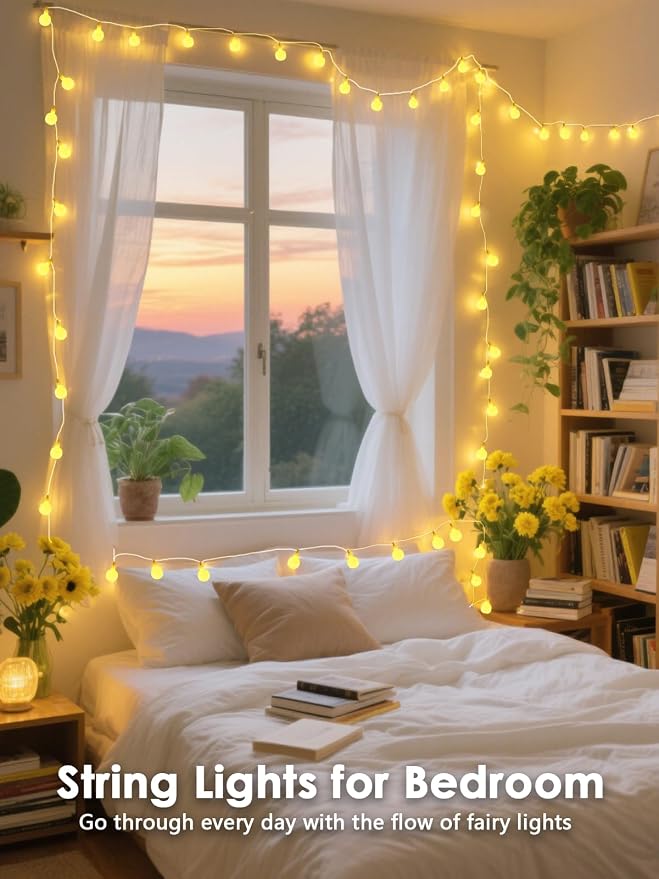 2-Pack Connectable Globe String Lights | Total 86FT 200LED Warm White String - Image 3