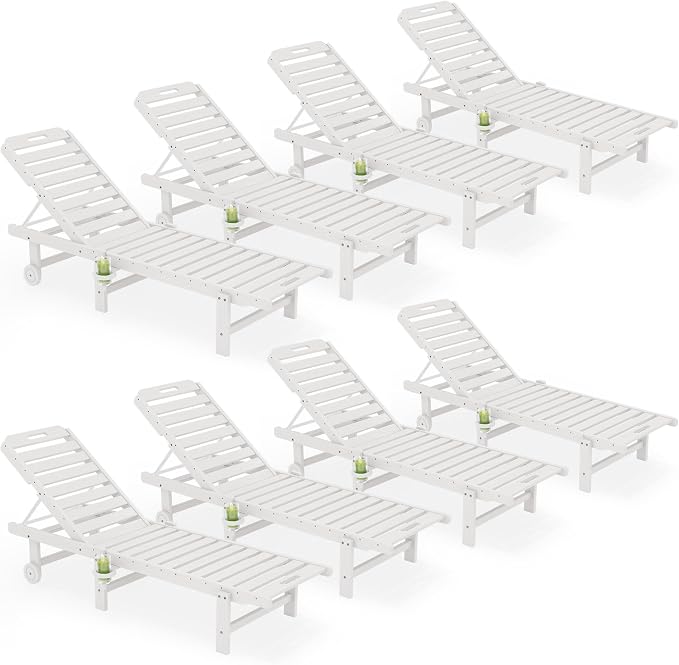 SERWALL Outdoor Chaise Lounge Set of 8, HDPE Pool Lounge Chairs by SERWALL