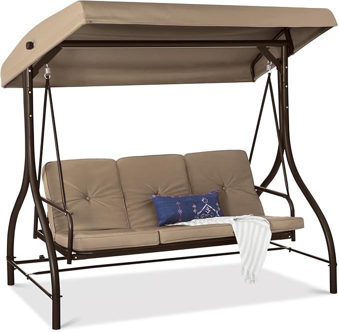 Best Choice Products 3-Seat Outdoor Large Converting Canopy Swing Glider by BestChoiceProducts