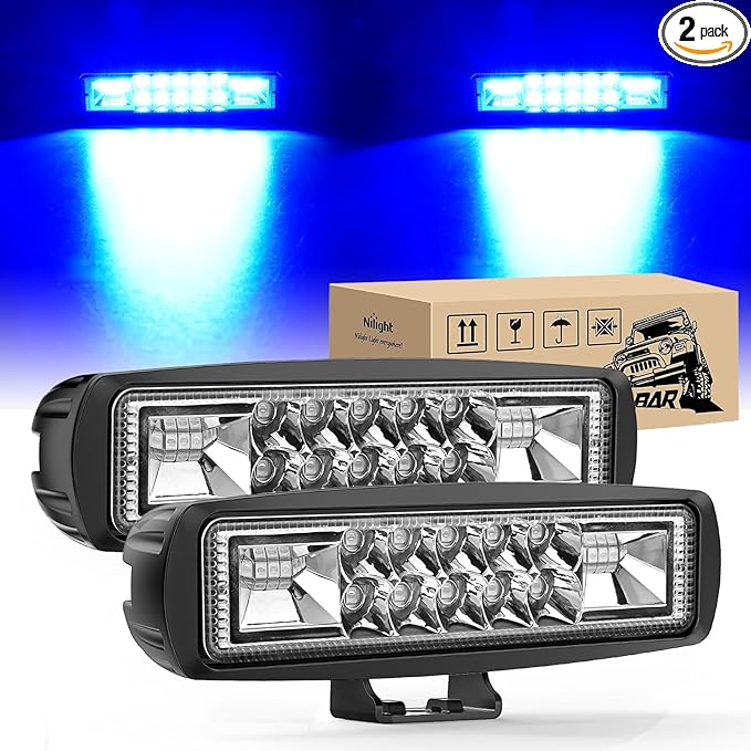 Nilight 6 Inch Blue LED Light Pods 2 PCS 60W Flood Spot Combo Beam Off Road by Nilight