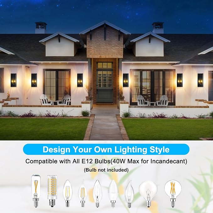 2-Pack Large Outdoor Wall Lanterns, 18” Exterior Waterproof Rectangular Sconce - Image 5