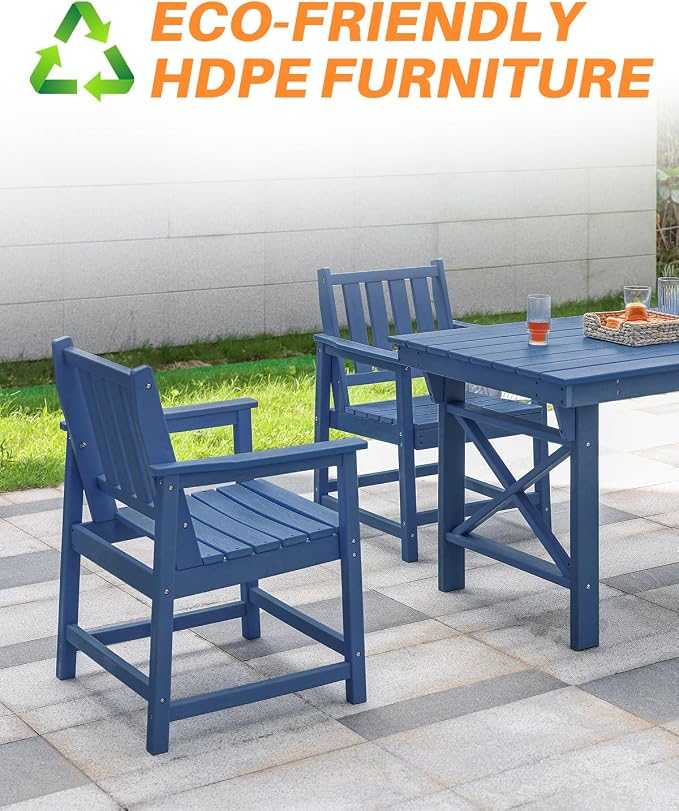 Patio Dining Chair Set of 2, HDPE Outdoor Dining Chair, Ergonomic HDPE Dining - Image 5