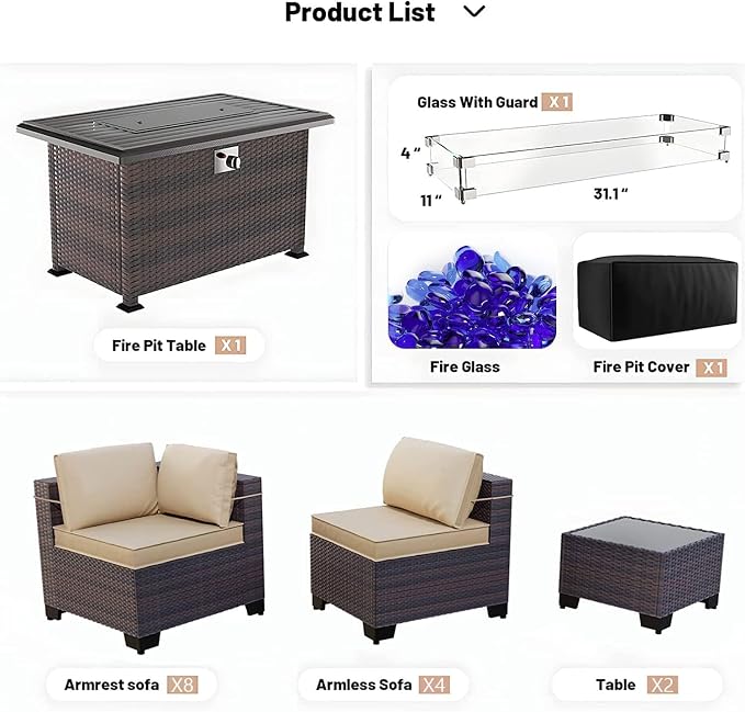Kullavik 15PCS Outdoor Patio Furniture Set - Image 6