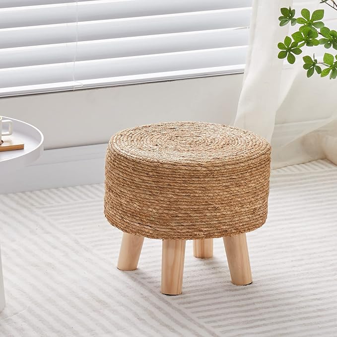 Wimarsbon Round Foot Stool Natural Seagrass Poufs Ottoman Hand Weave Footrest - Image 6