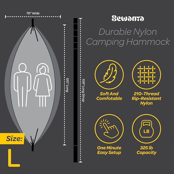 Durable Hammock 500 lb Capacity, Nylon Camping Hammock Chair - Image 8