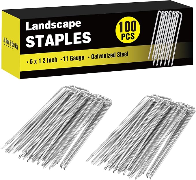 HongWay 100 Pack 6 Inch Landscape Staples, Galvanized Garden Stakes 11 Gauge by HongWay