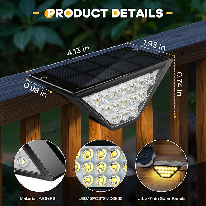 Solar Step Lights for Outside, Solar Stair Lights Outdoor Waterproof, Deck Step - Image 6