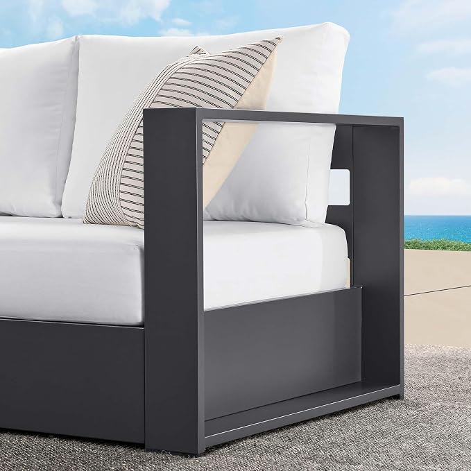 Modway Tahoe Aluminum Modular Right-Facing Outdoor Patio Loveseat in Gray White - Image 9