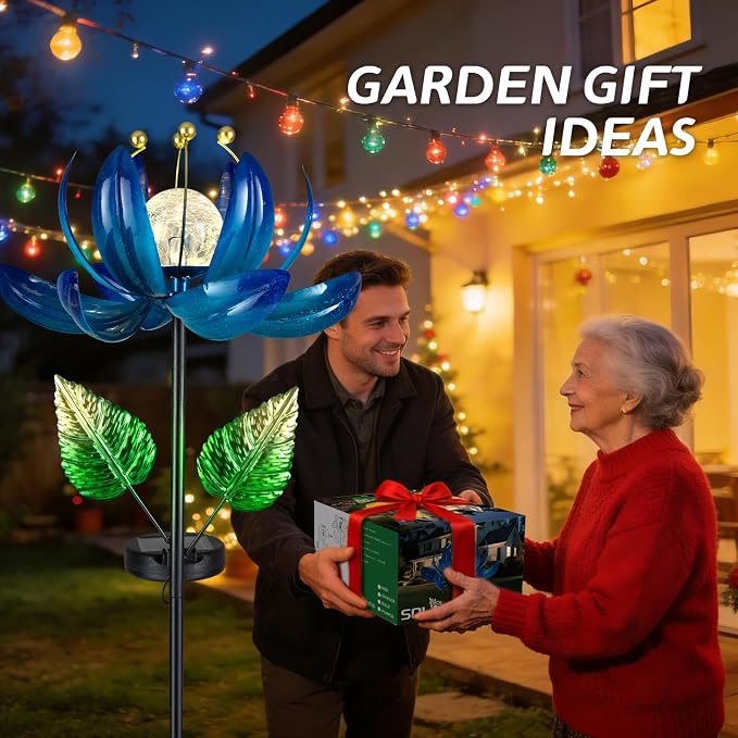 Solar Garden Lights Metal Flower Decor, Colorful Lotus Pathway Spinning Windmill - Image 8