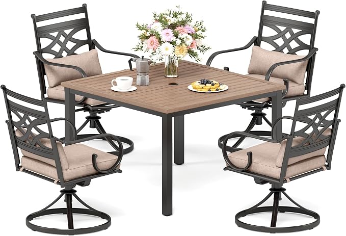 PHI VILLA Outdoor Patio Table, Square Metal Steel Slat Table - Image 7