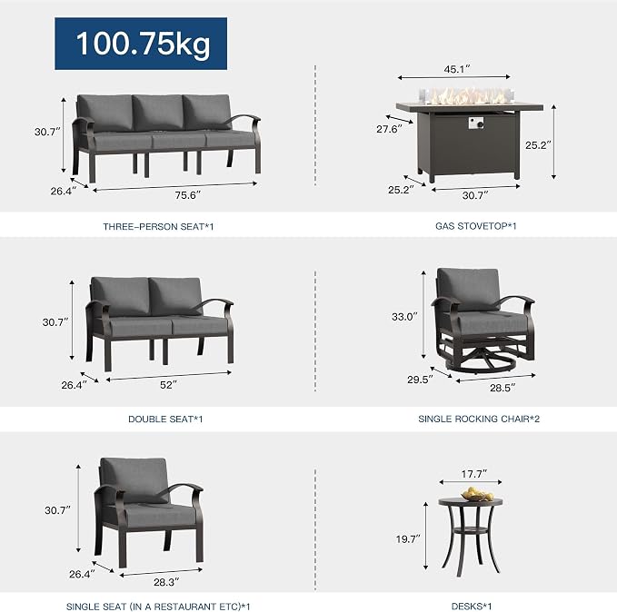 Kullavik Aluminum Patio Furniture Set, 8 Pieces 9 Seat Metal Sectional Outdoor - Image 5