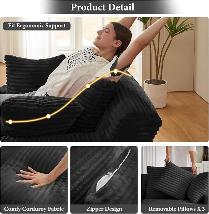 78.7" Chaise Lounge Chair Indoor, Oversized Boneless Couch Comfy Upholstered - Image 5