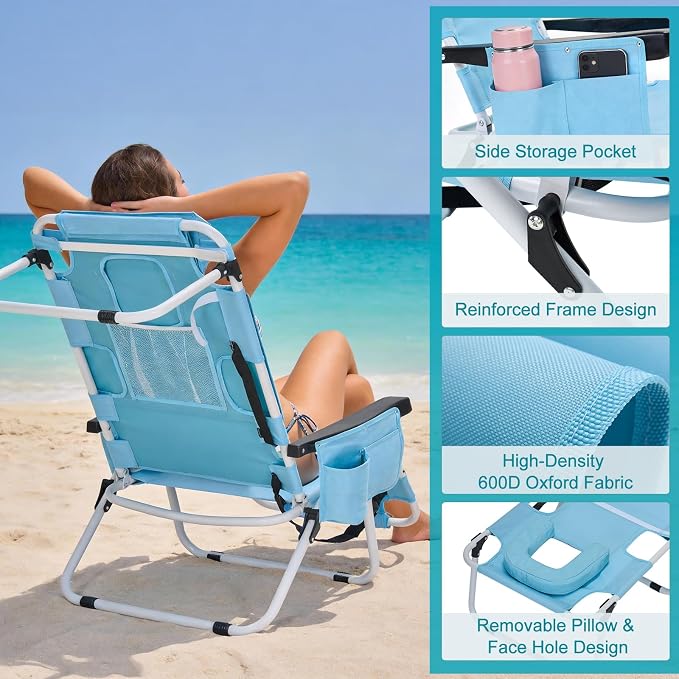 ABORON Tanning Chair with Face Hole, 5-Position Adjustable Reclining Beach - Image 7