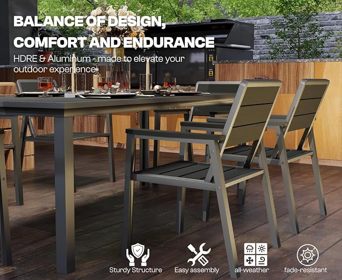 Outdoor Dining Set for 6 with 15FT Umbrella, Aluminum & HDPE Outdoor Table and - Image 9