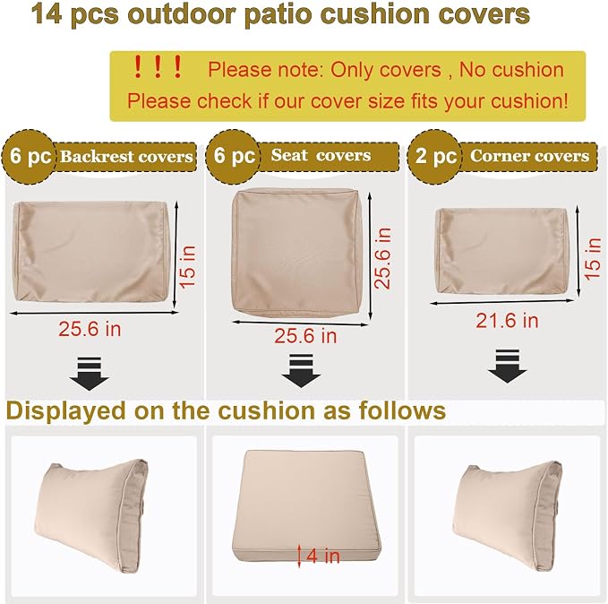 14 Piece Outdoor Patio Cushion Cover Replacement, Waterproof Patio Cushion - Image 2