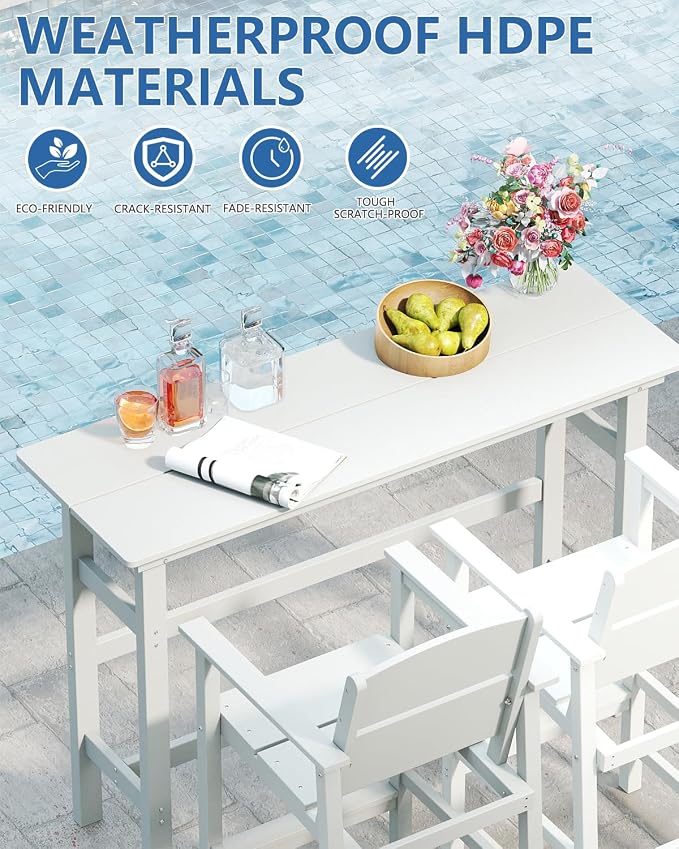 FOOWIN 3 Piece Outdoor Bar Height Table and Chairs, All Weather HDPE Patio Bar - Image 5
