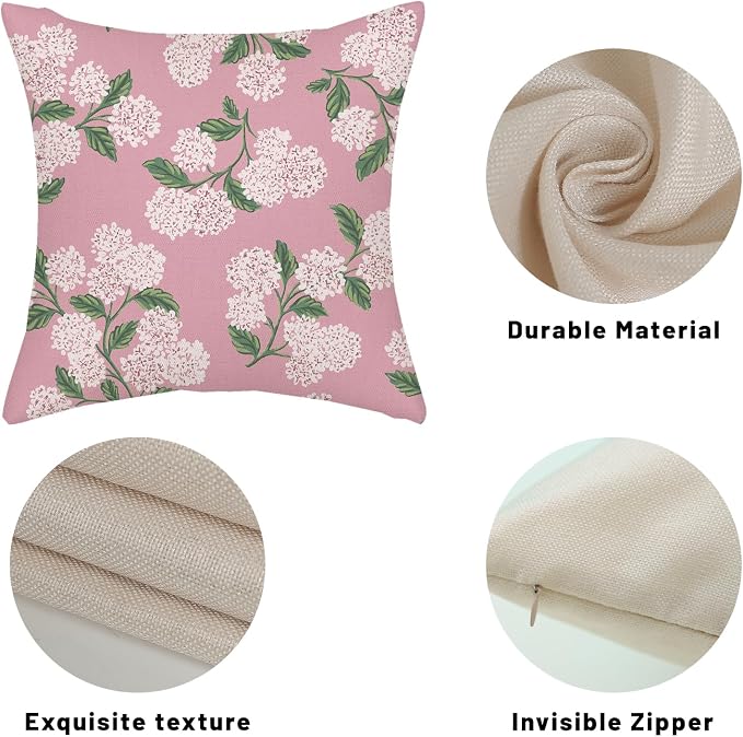 Pink Pillow Covers 18x18 Inch 2 Pcs Preppy Pink Green Hydrangea Flower Decor - Image 7