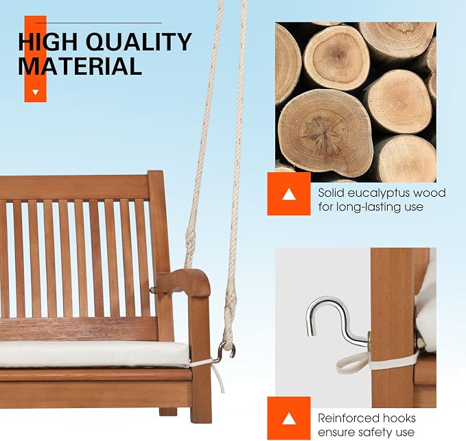 Tangkula 2 Person Hanging Porch Swing, Outdoor Bench Swing - Image 5