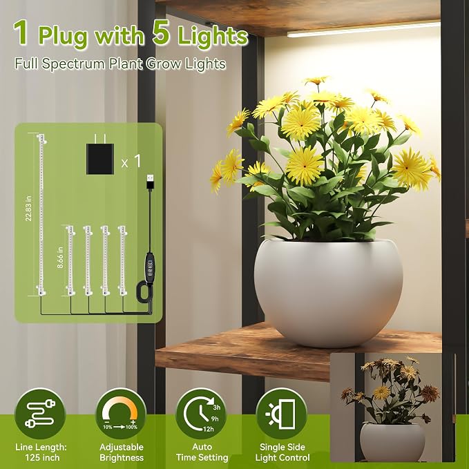 C2 Plant Stand Indoor with Grow Lights, Indoor Tiered Metal Plant Stand 70.87" - Image 2