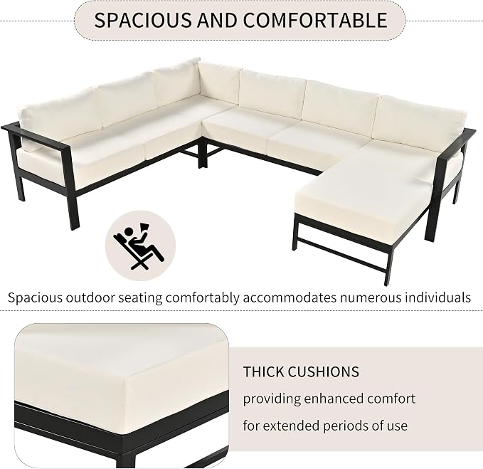 Merax 6-Seat Outdoor Patio Furniture Set, U-Shaped Aluminum Sectional Sofa - Image 6