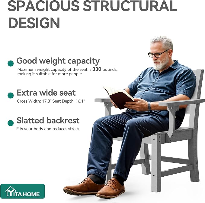 YITAHOME HDPE Chairs Set of 2, Sturdy Patio Chair w/Max Bearing 330 LBS - Image 5