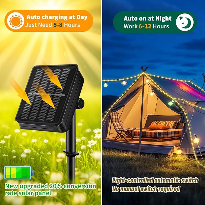 Solar Rope Light Waterproof IP65 39FT 100LEDs Outdoor LED ‎Solar Outdoor Lights - Image 3