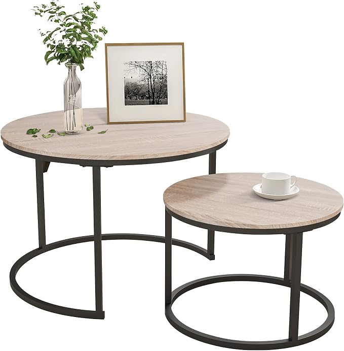 HOJINLINERO Round Coffee Table, Nesting Coffee Table Set of 2, Center Tables - Image 7