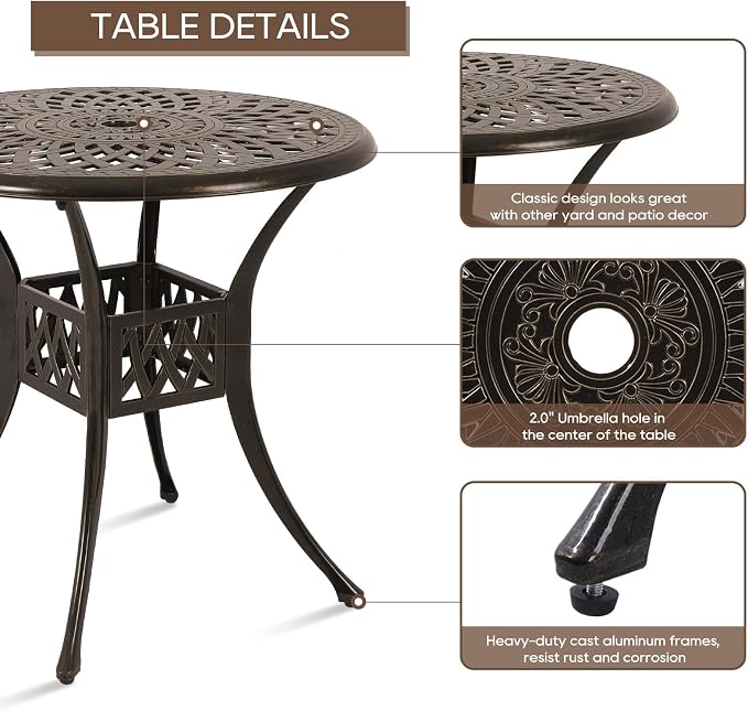 Patio Dining Table, Cast Aluminum Patio Table - Image 5