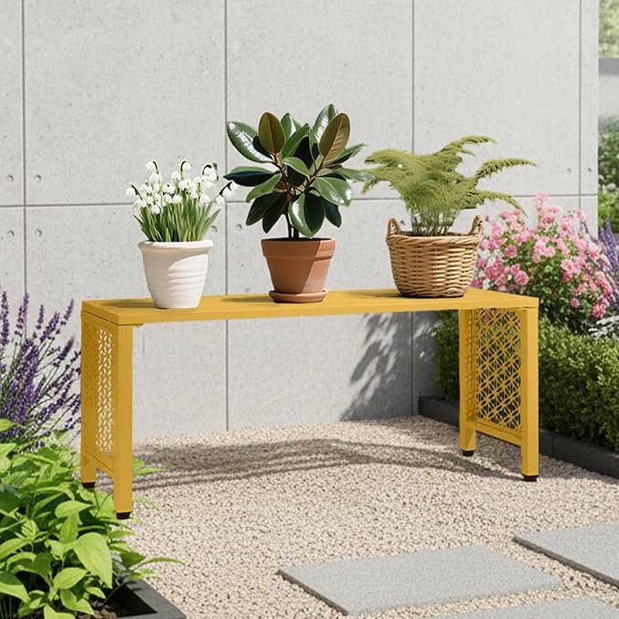 VINGLI 40in Outdoor Metal Bench, All-Weathe Backless Patio Bench - Image 2