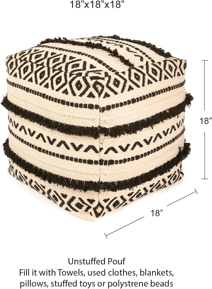 REDEARTH · UNSTUFFED Pouf Ottoman Cover Textured Boho Storage Cube Bean Bag - Image 3