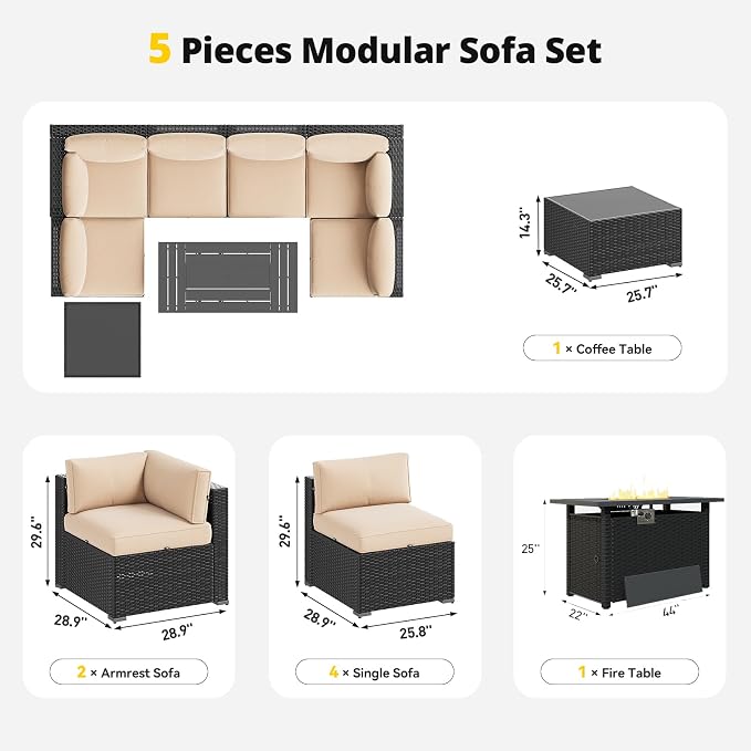 Aoxun Patio Furniture Set with Fire Pit Table, 8 Piece Outdoor Sectional Sofas - Image 7