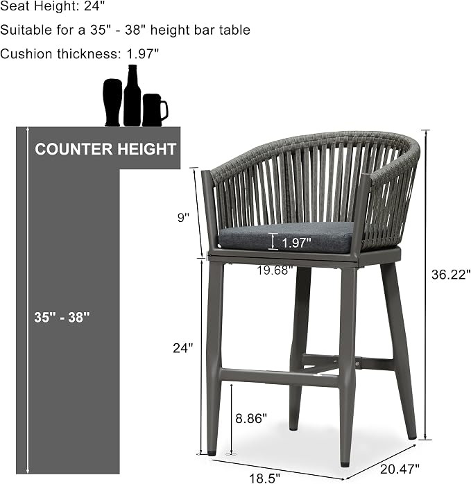 PURPLE LEAF Outdoor Counter Height Bar Stools Set of 2 Patio Metal Modern - Image 2