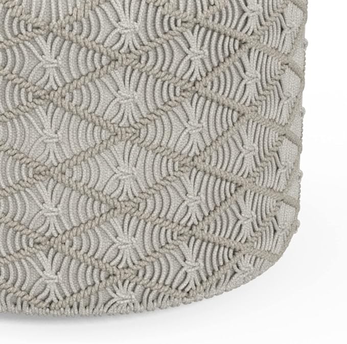 SIMPLIHOME Coates Contemporary Round Macrame Pouf in Cloud Grey Cotton - Image 5