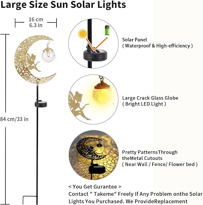 Solar Lights Outdoor Waterproof Fairy Moon Crackle Glass Lights - Image 3