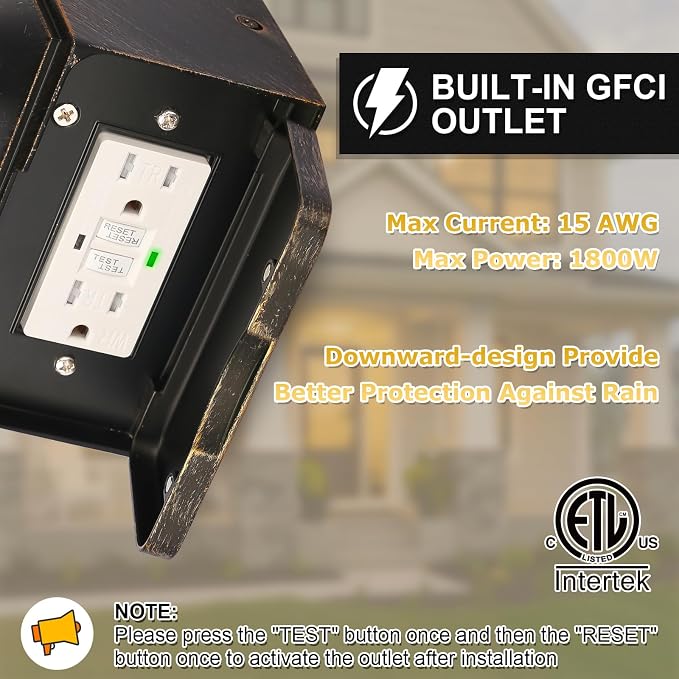 Outdoor Wall Lantern with GFCI Outlet, Dusk to Dawn Outdoor Lighting with Clear - Image 3