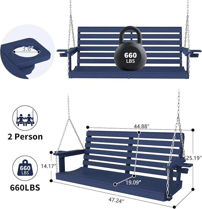 Plawdlik Porch Swings, 2 Seat Patio Chair - Image 4