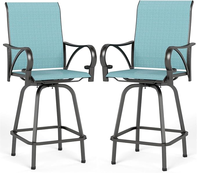 MFSTUDIO Outdoor Bar Stools Set of 2, Swivel Bar Height Patio Chairs Outdoor by MFSTUDIO