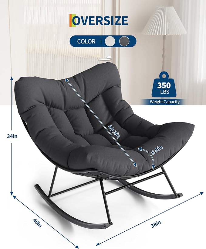 GarveeLife Outdoor Papasan Rocking Chair, Oversized Rocking Chair - Image 2