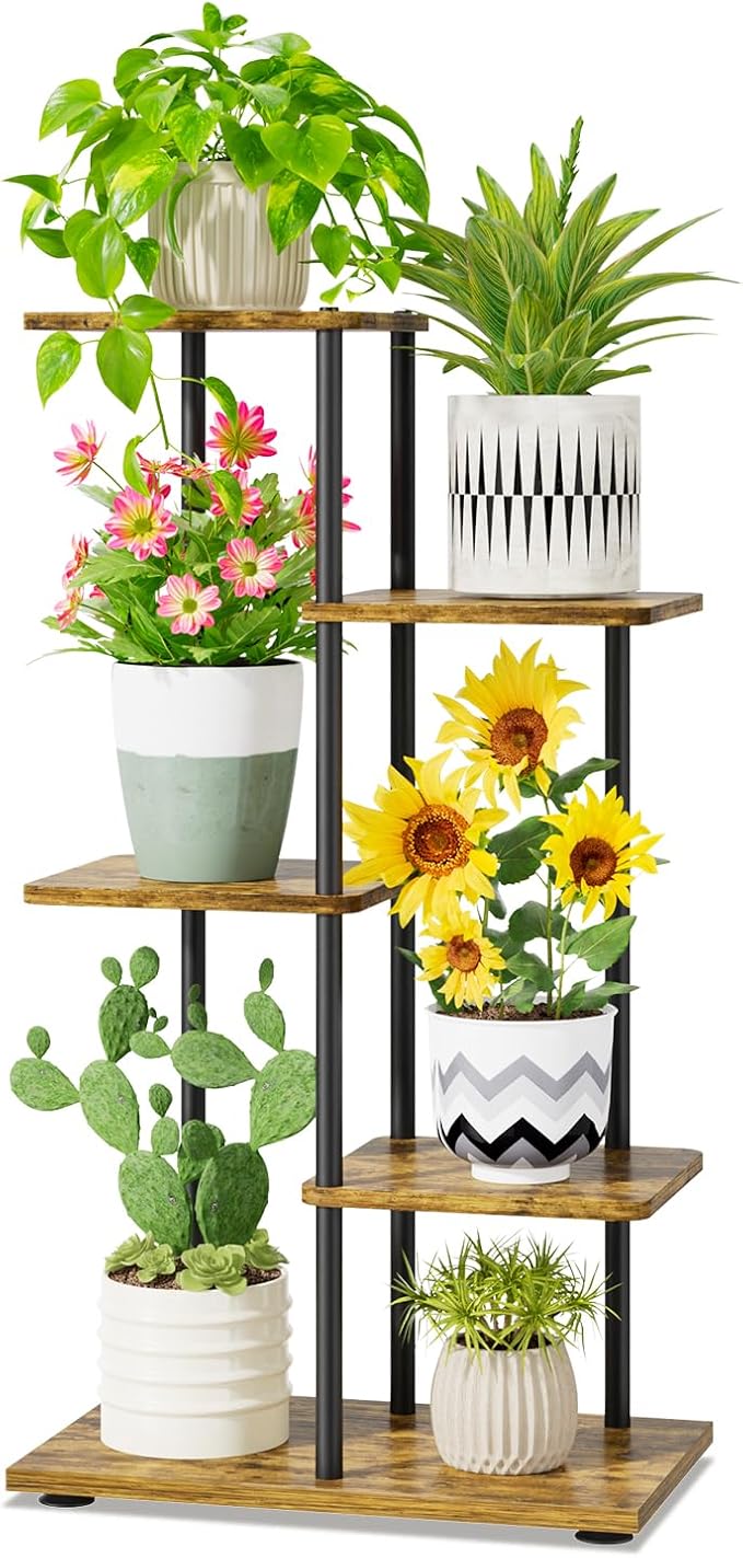 iDavosic.ly 4 Tier Plant Stand Indoor, Tiered Corner Metal Wood Multiple Flower by iDavosicly